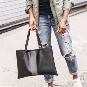 Vince Camuto Black and Gray Vegan Leather Tote